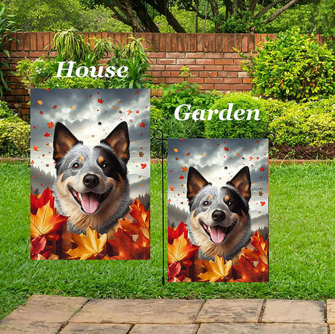 Australian Cattle Dog Blue - Best of Breed  Fall Leaves Outdoor House and Garden Flag