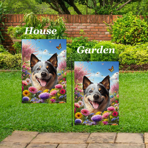 Australian Cattle Dog Blue - Best of Breed  Spring Butterflies Outdoor House and Garden Flag