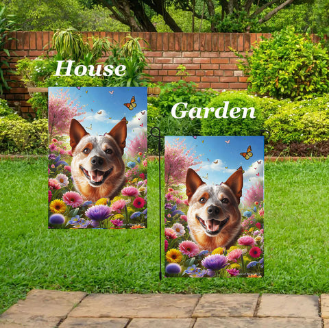 Australian Cattle Dog Red - Best of Breed  Spring Butterflies Outdoor House and Garden Flag