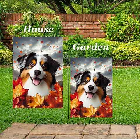 Australian Shepherd Black Tri - Best of Breed  Fall Leaves Outdoor House and Garden Flag