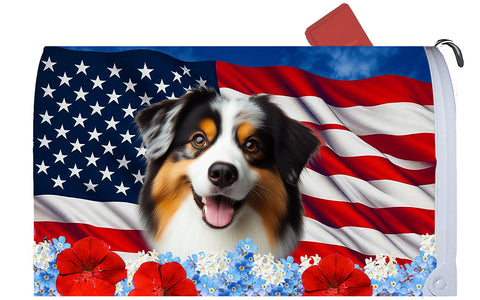 Australian Shepherd Black Tri - Best of Breed Patriotic Mailbox Cover Hi-Grade Vinyl 6" x 19"