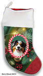 Australian Shepherd Black Tri - Best of Breed  Christmas Stocking 13.5"  Red Gaming Cloth with Red Lining ,Plush White Cuff