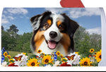 Australian Shepherd Black Tri - Best of Breed Summer Flowers Mailbox Cover Hi-Grade Vinyl 6" x 19"