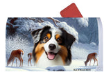 Australian Shepherd Black Tri - Best of Breed Winter Wonderland Mailbox Cover Hi-Grade Vinyl 6" x 19"