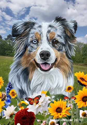 Australian Shepherd Blue Merle - Best of Breed  Summer Fields Outdoor House and Garden Flag