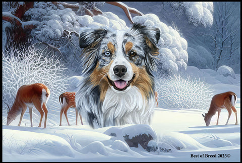 Australian Shepherd Blue Merle - Best of Breed Winter Wonderland Floor Mat Tufted Loop 18" x 27"