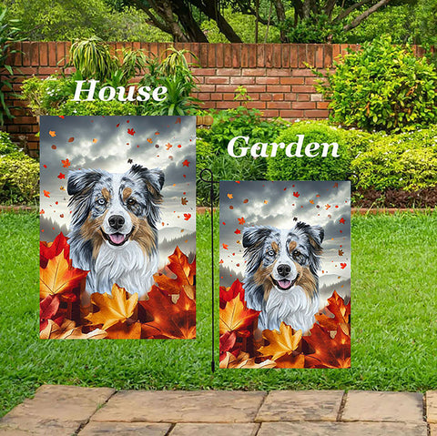 Australian Shepherd Blue Merle - Best of Breed  Fall Leaves Outdoor House and Garden Flag