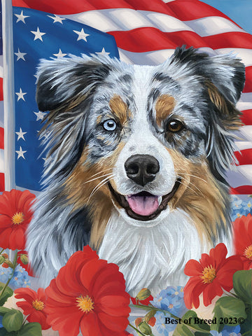 Australian Shepherd Blue Merle - Best of Breed  Patriotic I All-American Outdoor House and Garden Flag