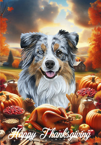 Australian Shepherd Blue Merle - Best of Breed  Thanksgiving Outdoor House and Garden Flag