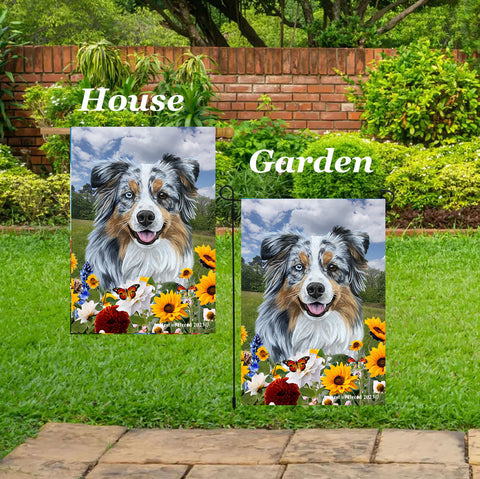 Australian Shepherd Blue Merle - Best of Breed  Summer Fields Outdoor House and Garden Flag