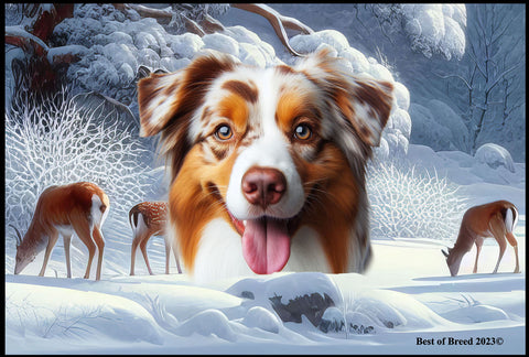 Australian Shepherd Red Merle - Best of Breed Winter Wonderland Floor Mat Tufted Loop 18" x 27"