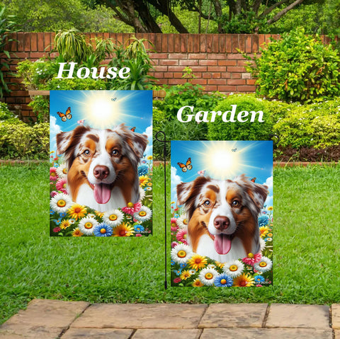 Australian Shepherd Red Merle - Best of Breed  Summer Butterflies Outdoor House and Garden Flag