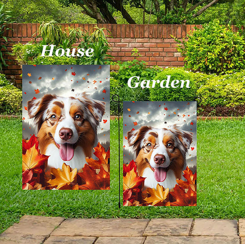 Australian Shepherd Red Merle - Best of Breed  Fall Leaves Outdoor House and Garden Flag