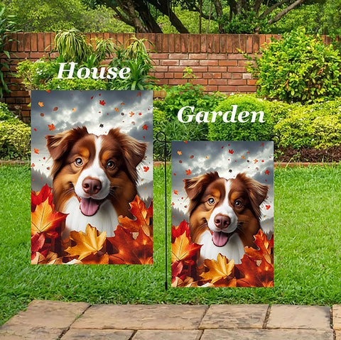 Australian Shepherd Red Tri - Best of Breed  Fall Leaves Outdoor House and Garden Flag