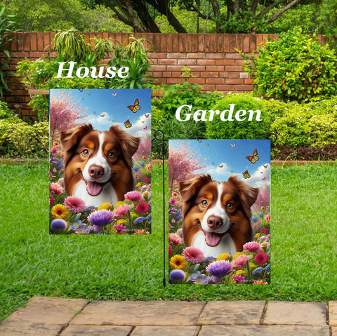 Australian Shepherd Red Tri - Best of Breed  Spring Butterflies Outdoor House and Garden Flag