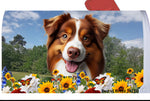 Australian Shepherd Red Tri - Best of Breed Summer Flowers Mailbox Cover Hi-Grade Vinyl 6" x 19"