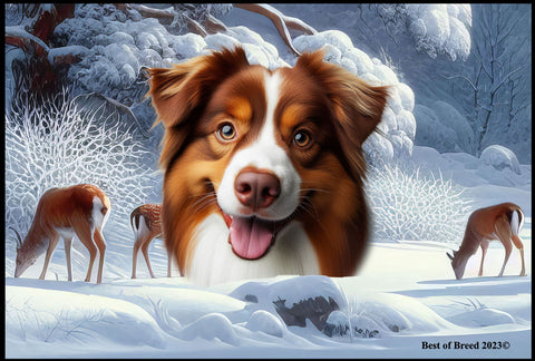 Australian Shepherd Red Tri - Best of Breed Winter Wonderland Floor Mat Tufted Loop 18" x 27"