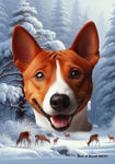 Basenji Red and White  - Best of Breed  Winter Wonderland Outdoor House and Garden Flag