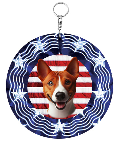 Basenji Red and White  - Best of Breed  Stars and Stripes Aluminum 10" Wind Spinner