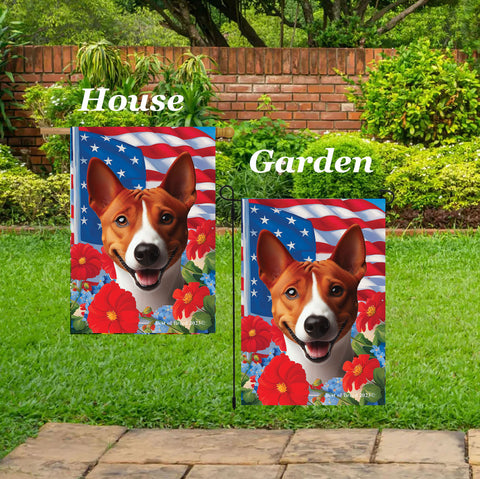 Basenji Red and White  - Best of Breed  Patriotic I All-American Outdoor House and Garden Flag