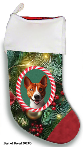 Basenji Red and White  - Best of Breed  Christmas Stocking 13.5"  Red Gaming Cloth with Red Lining ,Plush White Cuff
