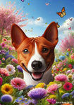 Basenji Red and White  - Best of Breed  Spring Butterflies Outdoor House and Garden Flag