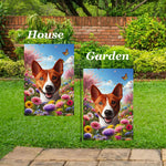 Basenji Red and White  - Best of Breed  Spring Butterflies Outdoor House and Garden Flag