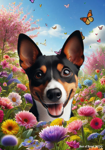 Basenji Tri  - Best of Breed  Spring Butterflies Outdoor House and Garden Flag