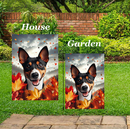 Basenji Tri  - Best of Breed  Fall Leaves Outdoor House and Garden Flag