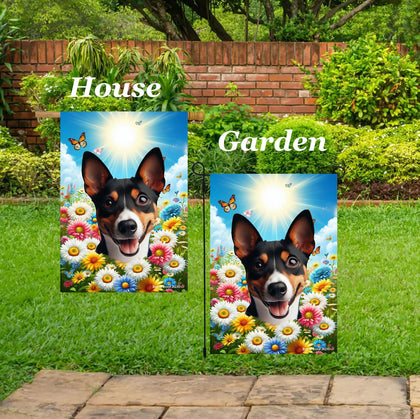 Basenji Tri  - Best of Breed  Summer Butterflies Outdoor House and Garden Flag