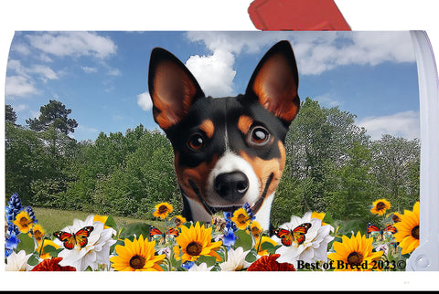 Basenji Tri  - Best of Breed Summer Flowers Mailbox Cover Hi-Grade Vinyl 6" x 19"