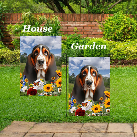 Basset Hound Open Tri - Best of Breed  Summer Fields Outdoor House and Garden Flag