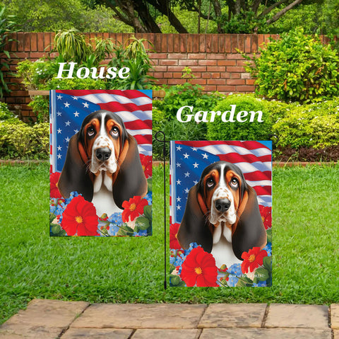 Basset Hound Open Tri - Best of Breed  Patriotic I All-American Outdoor House and Garden Flag
