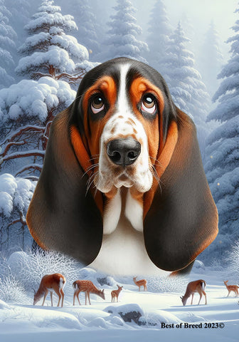 Basset Hound Open Tri - Best of Breed  Winter Wonderland Outdoor House and Garden Flag