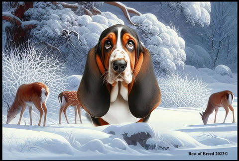 Basset Hound Open Tri - Best of Breed Winter Wonderland Floor Mat Tufted Loop 18" x 27"