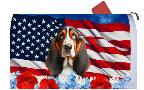 Basset Hound Open Tri - Best of Breed Patriotic Mailbox Cover Hi-Grade Vinyl 6" x 19"