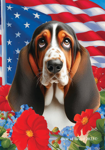 Basset Hound Open Tri - Best of Breed  Patriotic I All-American Outdoor House and Garden Flag