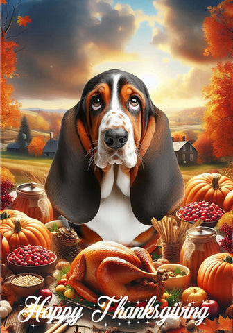 Basset Hound Open Tri - Best of Breed  Thanksgiving Outdoor House and Garden Flag
