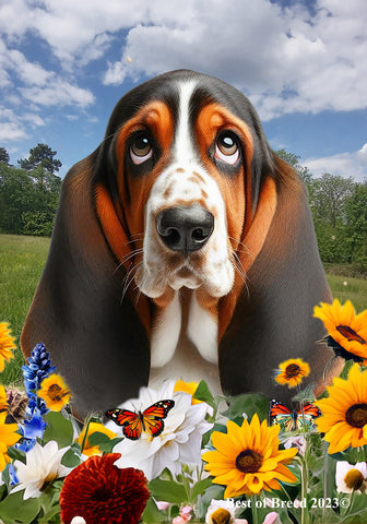 Basset Hound Open Tri - Best of Breed  Summer Fields Outdoor House and Garden Flag