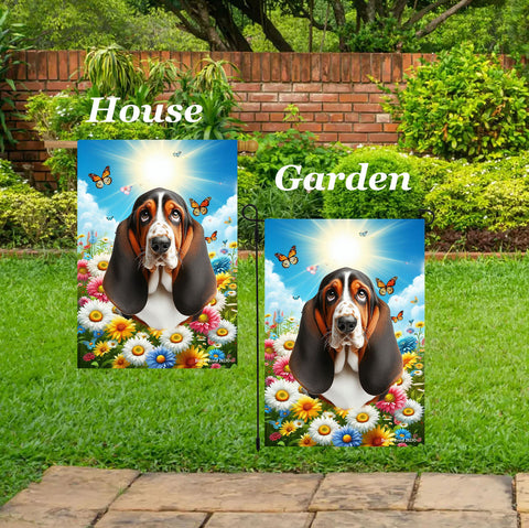 Basset Hound Open Tri - Best of Breed  Summer Butterflies Outdoor House and Garden Flag