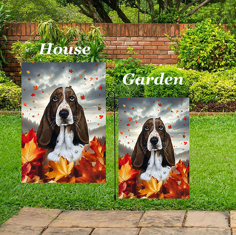 Basset Hound - Best of Breed  Fall Leaves Outdoor House and Garden Flag