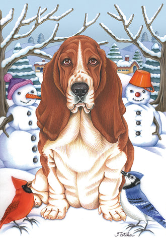 Basset Hound  - Best of Breed Tomoyo Pitcher Winter Snowman Outdoor Flag