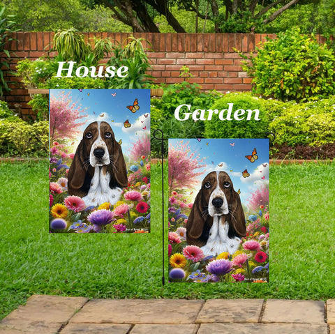 Basset Hound - Best of Breed  Spring Butterflies Outdoor House and Garden Flag