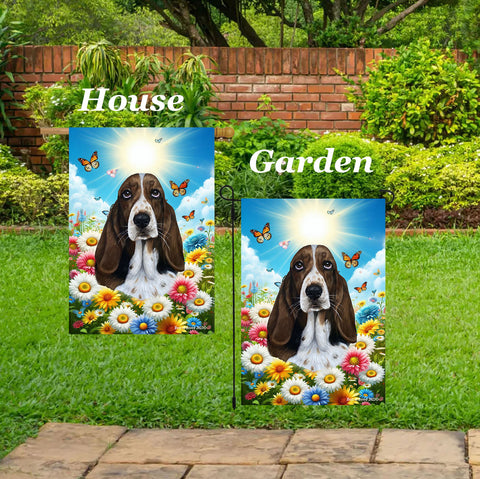 Basset Hound - Best of Breed  Summer Butterflies Outdoor House and Garden Flag
