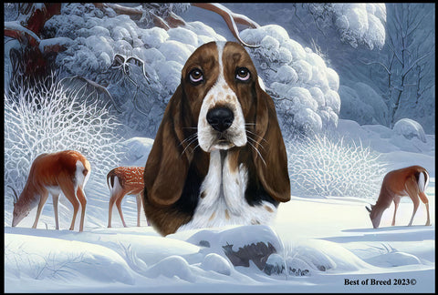 Basset Hound - Best of Breed Winter Wonderland Floor Mat Tufted Loop 18" x 27"