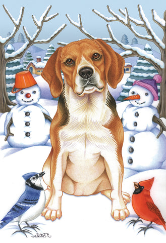 Beagle - Best of Breed Tomoyo Pitcher Winter Snowman Outdoor Flag