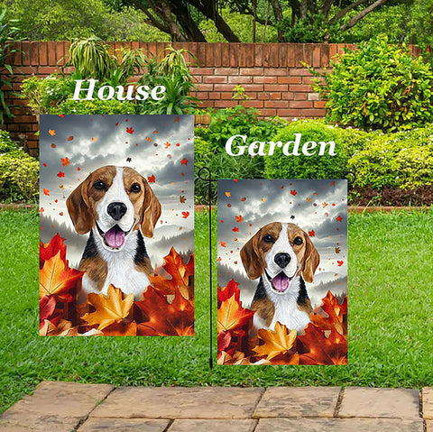 Beagle -  Best of Breed  Fall Leaves Outdoor House and Garden Flag