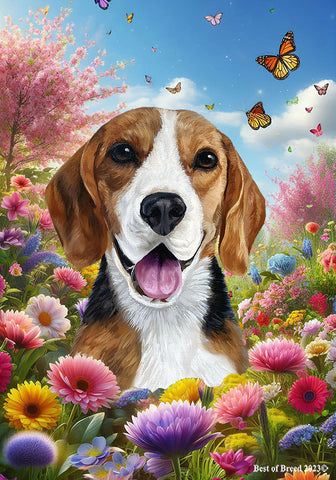 Beagle -  Best of Breed  Spring Butterflies Outdoor House and Garden Flag