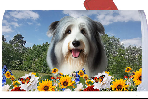 Bearded Collie Blue/White - Best of Breed Summer Flowers Mailbox Cover Hi-Grade Vinyl 6" x 19"