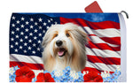 Bearded Collie Tan/White - Best of Breed Patriotic Mailbox Cover Hi-Grade Vinyl 6" x 19"